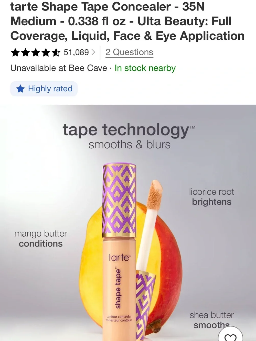 tarte Shape Tape Concealer in Medium (35N) - Cream Beige